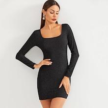 Shein Square Neck Metallic Bodycon Dress