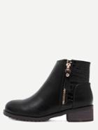 Shein Black Faux Leather Croc Embellished Ankle Booties