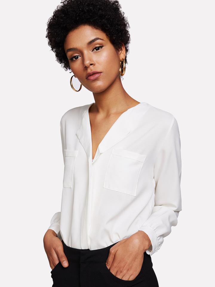Shein V Neckline Dual Pocket Top