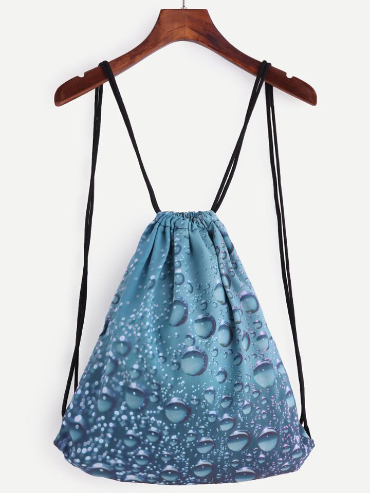 Shein Blue Water Drop Print Drawstring Backpack