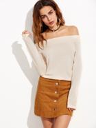 Shein Apricot Ribbed Trim Off The Shoulder Sweater