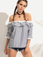 Shein Off The Shoulder Contrast Vertical Striped Top