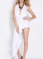 Rosewe Sexy Open Back Halter Neck White High Low Dress
