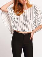 Shein White Crew Neck Vertical Stripe Crop Blouse