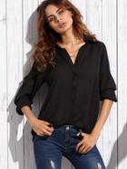 Shein Black Open Shoulder Chiffon Blouse