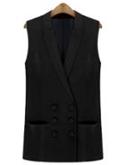Shein Black Lapel Double Breasted Pockets Vest