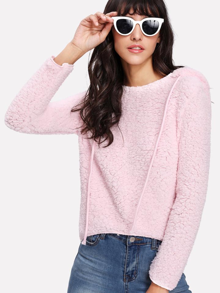 Shein Faux Shearling High Low Hoodie