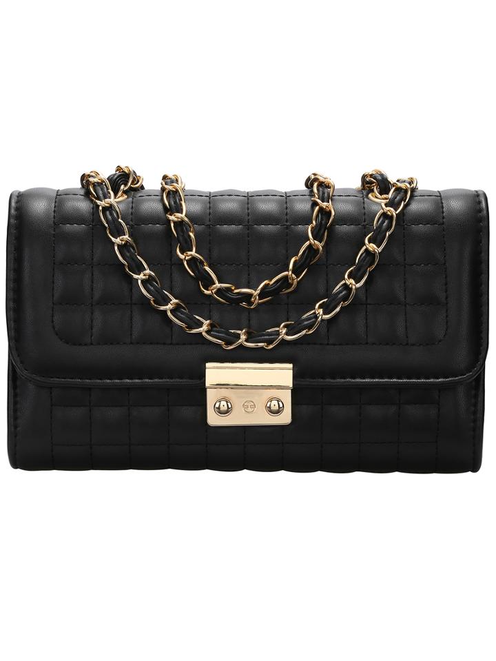 Shein Black Plaid Chain Satchel Bag