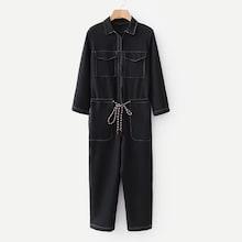 Shein Drawstring Waist Pocket Front Jumpsuit