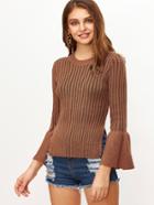 Shein Brown Ribbed Bell Sleeve Slit Side Sweater