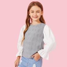 Shein Girls Keyhole Back Plaid Print Top