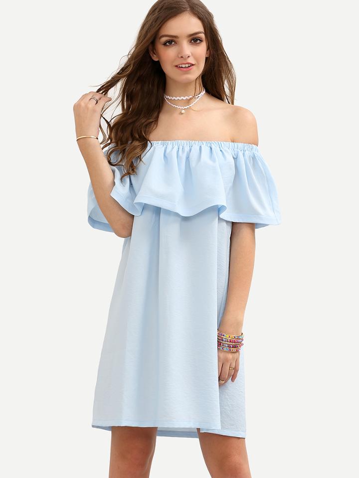 Shein Blue Ruffle Boat Neck Shift Dress