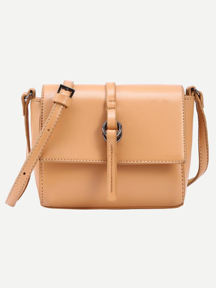Shein Ring Strap Embellished Flap Bag - Apricot