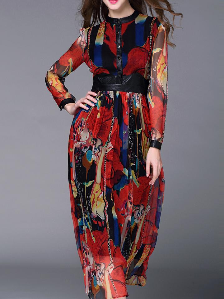 Shein Multicolor Contrast Pu Print A-line Dress