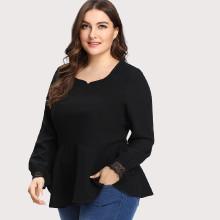 Shein Plus Curved Cut Neck Lace Cuff Peplum Top