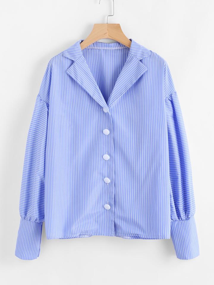 Shein Vertical Striped Drop Shoulder Lantern Sleeve Shirt