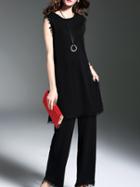Shein Black Fringe Knit Top With Pants