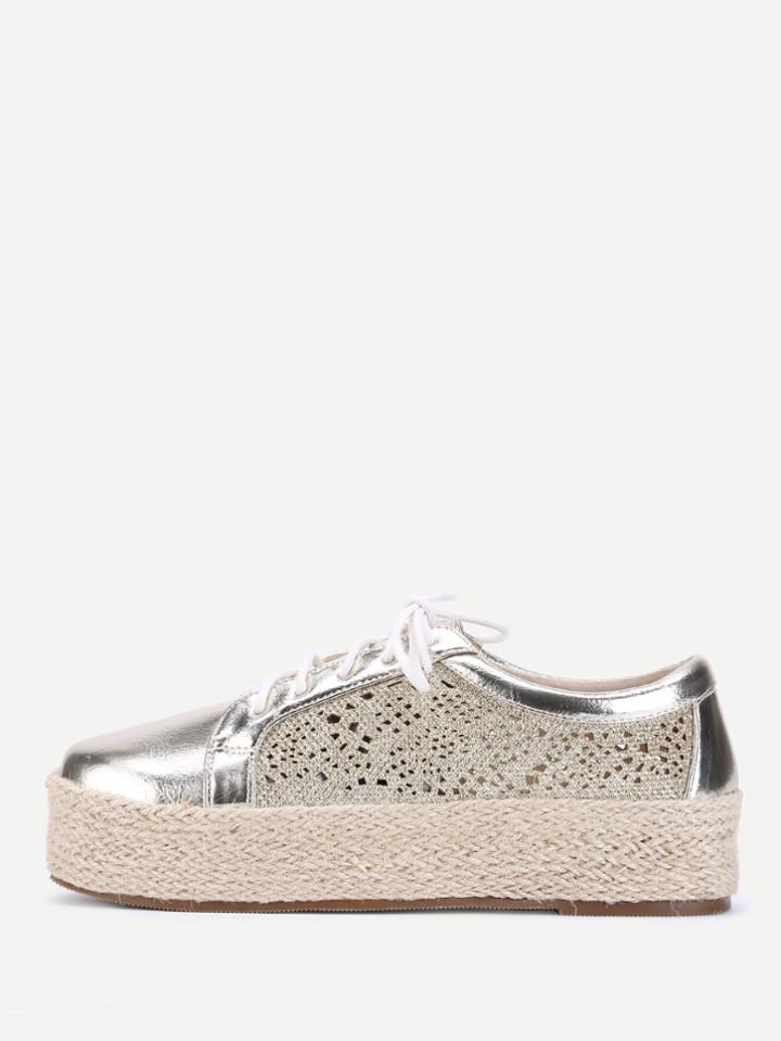 Shein Laser Cutting Metallic Flatform Espadrilles