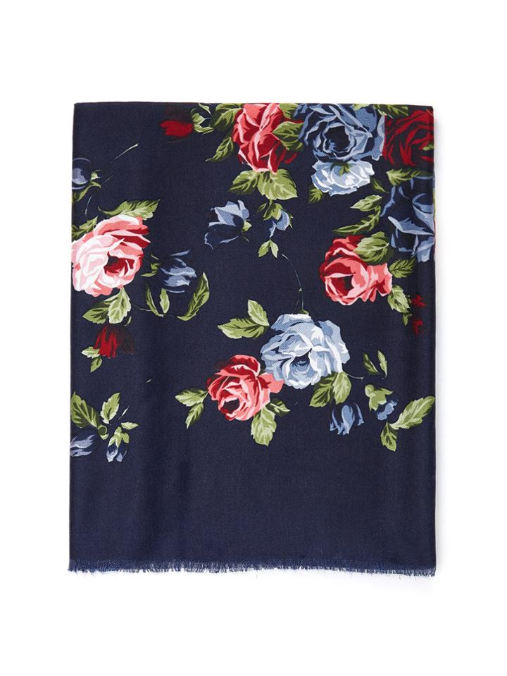Shein Frayed Trim Flower Print Scarf