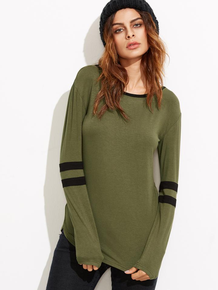 Shein Striped Curved Hem Top