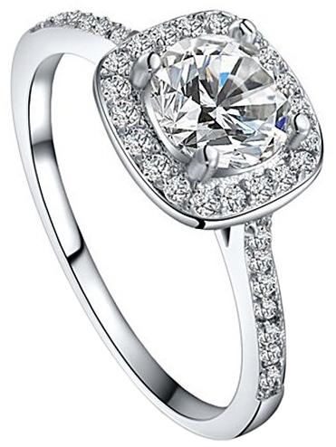 Shein White Gold Plated Platinum Round Square Diamond Ring