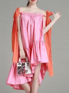 Shein Pink Boat Neck High Low Dress