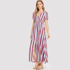 Shein V Neckline Split Striped Dress