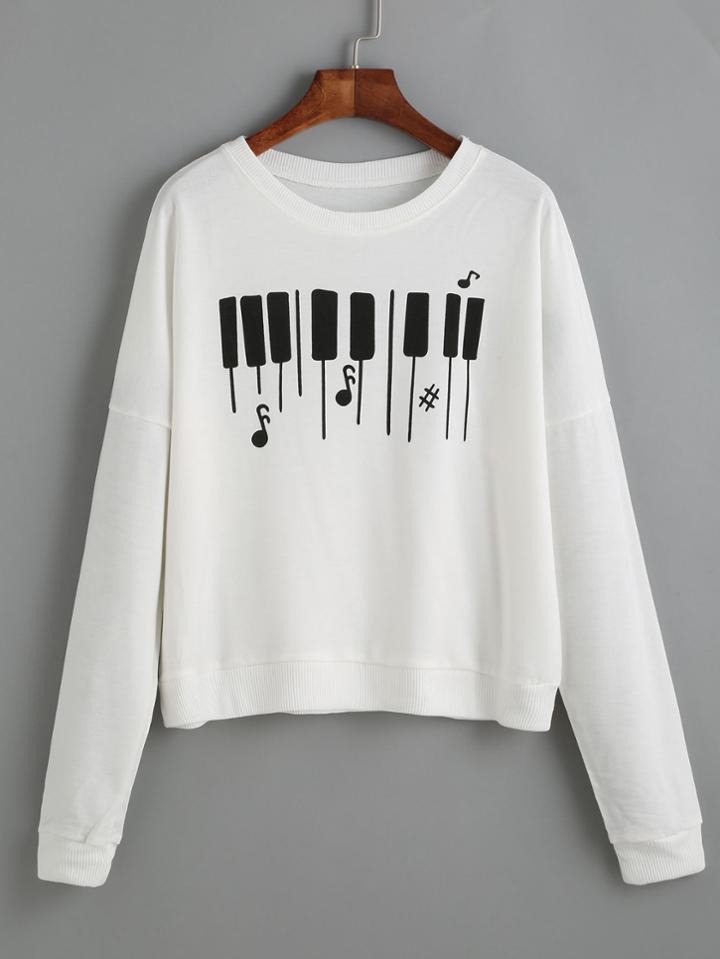 Shein Piano Keyboard Print Drop Shoulder Sweatshirt