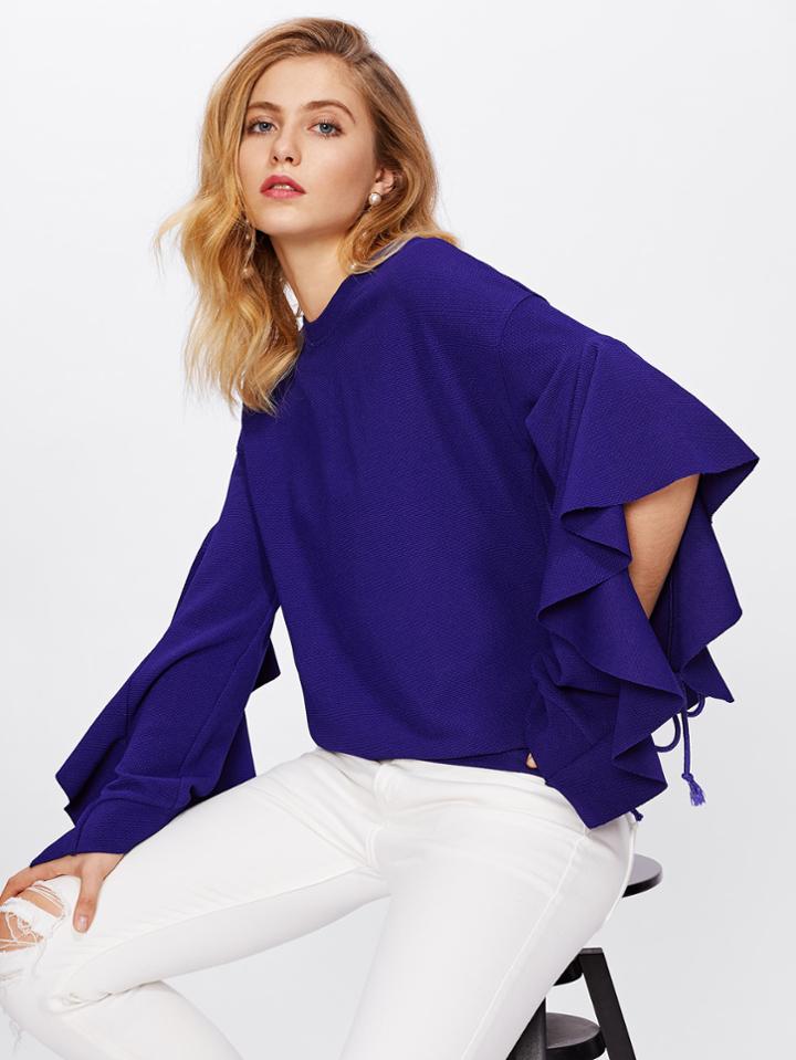 Shein Flounced Open Sleeve Textured Sweatshirt