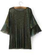 Shein Green Layered Sleeve Sparkle Blouse
