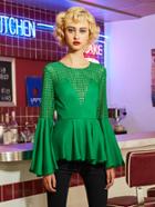 Shein Fluted Sleeve Lace Panel Frill Hem Blouse