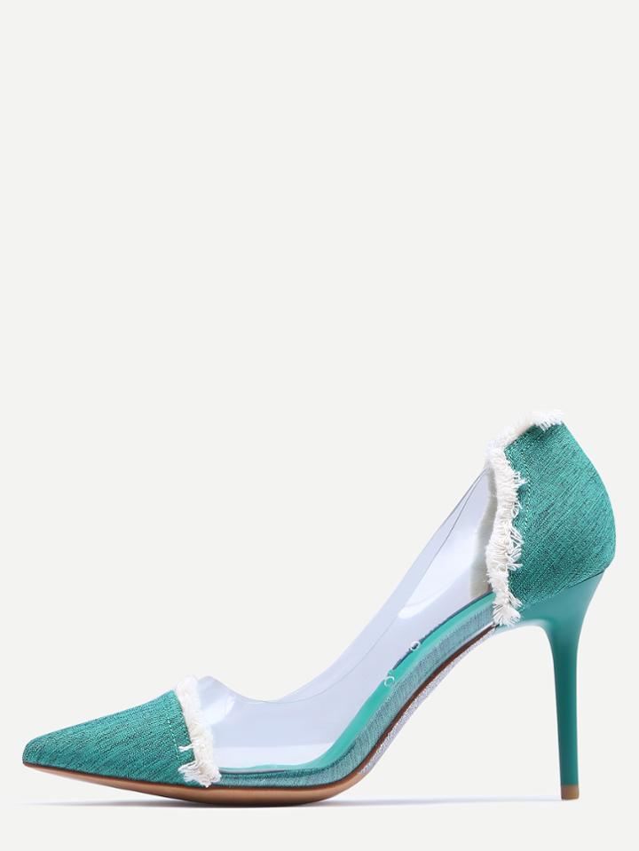 Shein Green Contrast Eyelet Clear Side Pumps