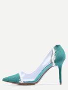 Shein Green Contrast Eyelet Clear Side Pumps