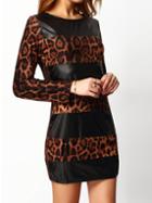 Shein Yellow Contrast Pu Leather Leopard Dress