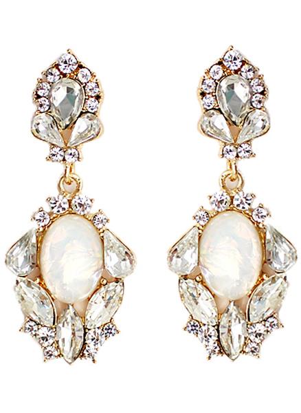 Shein White Drop Gemstone Gold Diamond Earrings