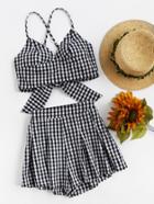 Shein Crisscross Tied Back Cami Top With Pleated Shorts