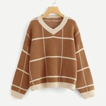 Shein V Neck Grid Print Jumper