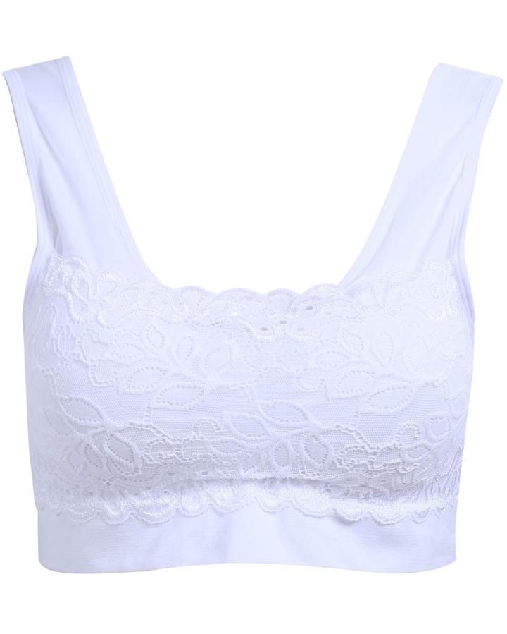 Shein White Scoop Collar With Lace Crop Vest