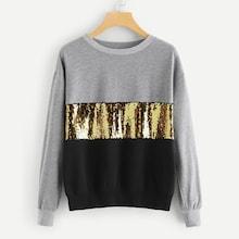 Shein Contrast Sequin Cut And Sew Sweatshirt