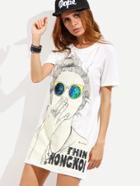 Shein White Cartoon Print Slit Side Tshirt Dress