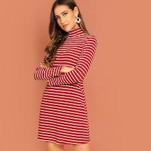 Shein Mock-neck Lettuce Trim Striped Dress