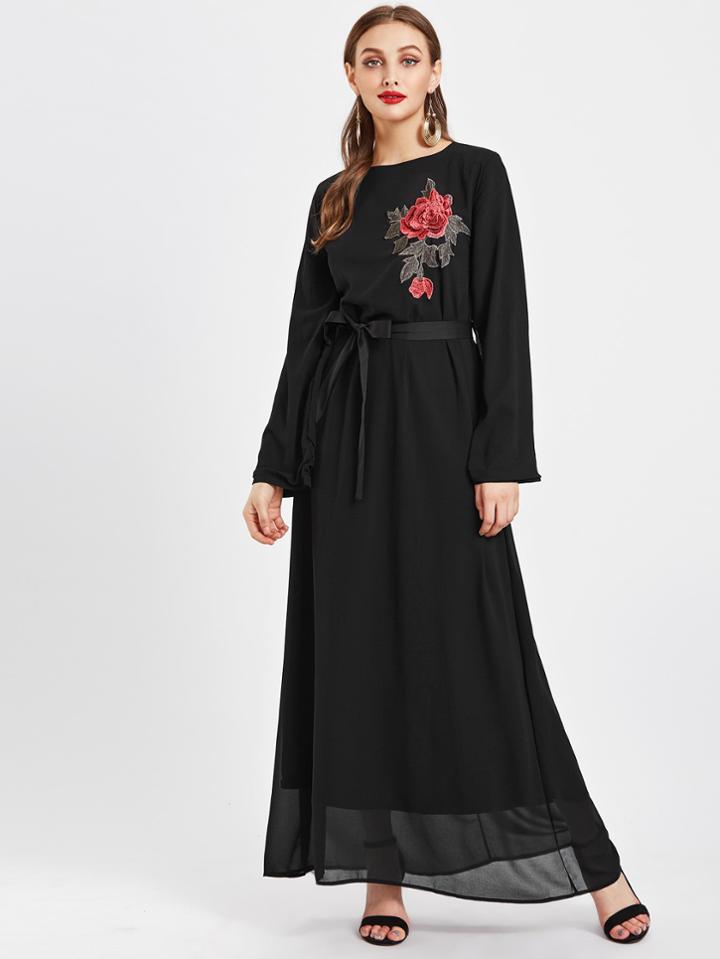 Shein Embroidered Applique Chiffon Kaftan Dress