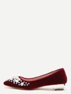 Shein Burgundy Jewelry Embellished Velvet Point Toe Pumps