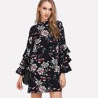 Shein Mock Neck Tiered Bell Sleeve Tunic Dress