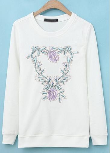Rosewe Laconic Long Sleeve Round Neck Printed Sweats White