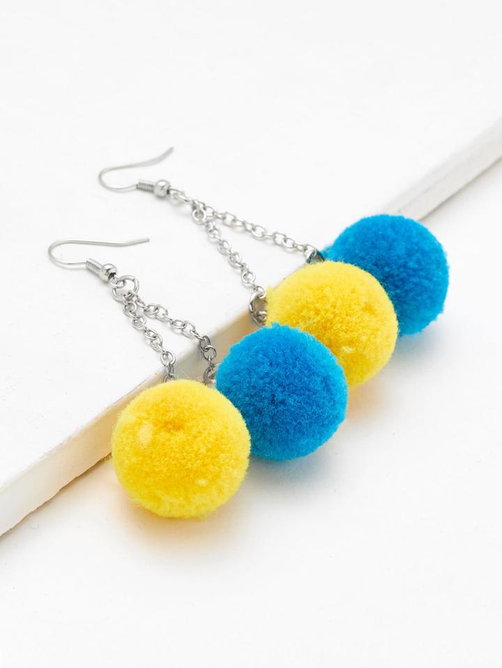 Shein Two Tone Pom Pom Design Drop Earrings