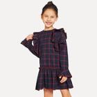 Shein Girls Ruffle Trim Plaid Dress