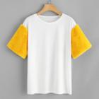 Shein Contrast Fuzzy Sleeve Longline T-shirt