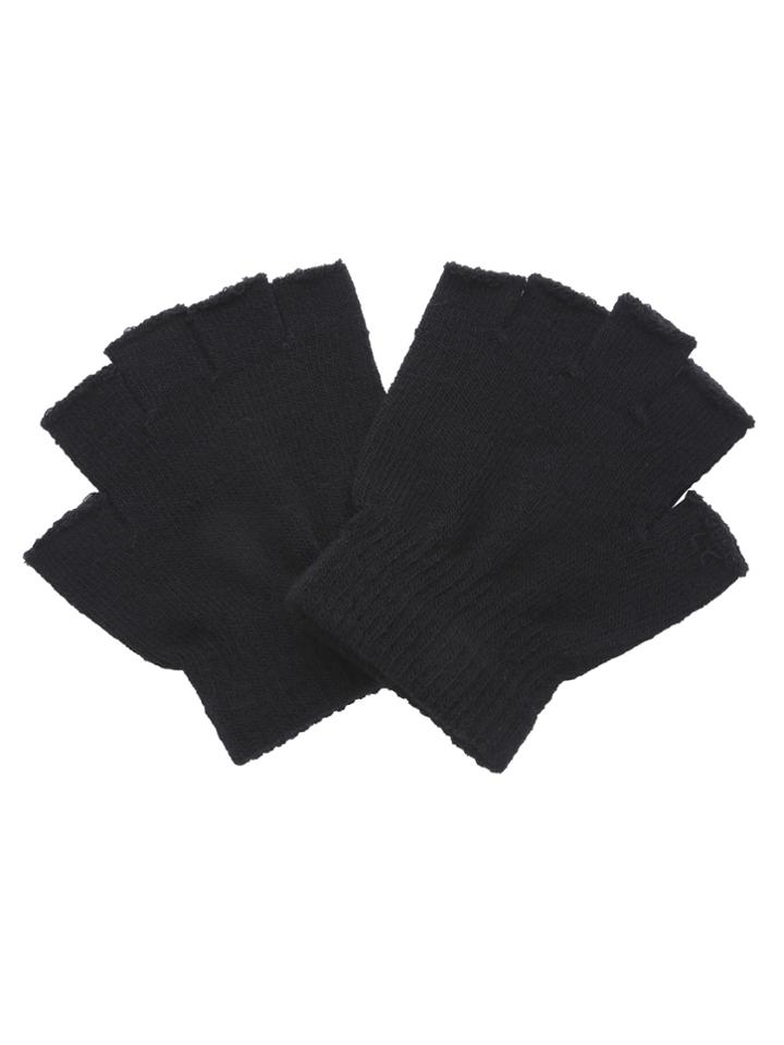 Shein Black Knitted Fingerless Textured Gloves