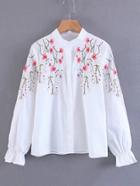 Shein Flute Sleeve Embroidery Blouse